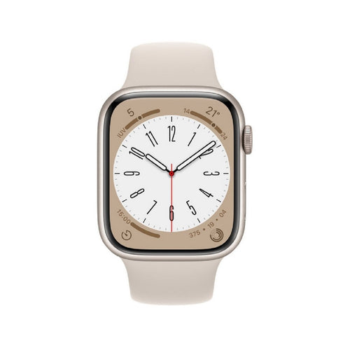 Apple Watch Series 8 (GPS) - Caja de aluminio en blanco estrella de 45 mm - Correa deportiva blanco estrella - Talla única