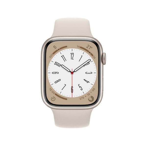Apple Watch Series 8 (GPS) - Caja de aluminio en blanco estrella de 45 mm - Correa deportiva blanco estrella - Talla única