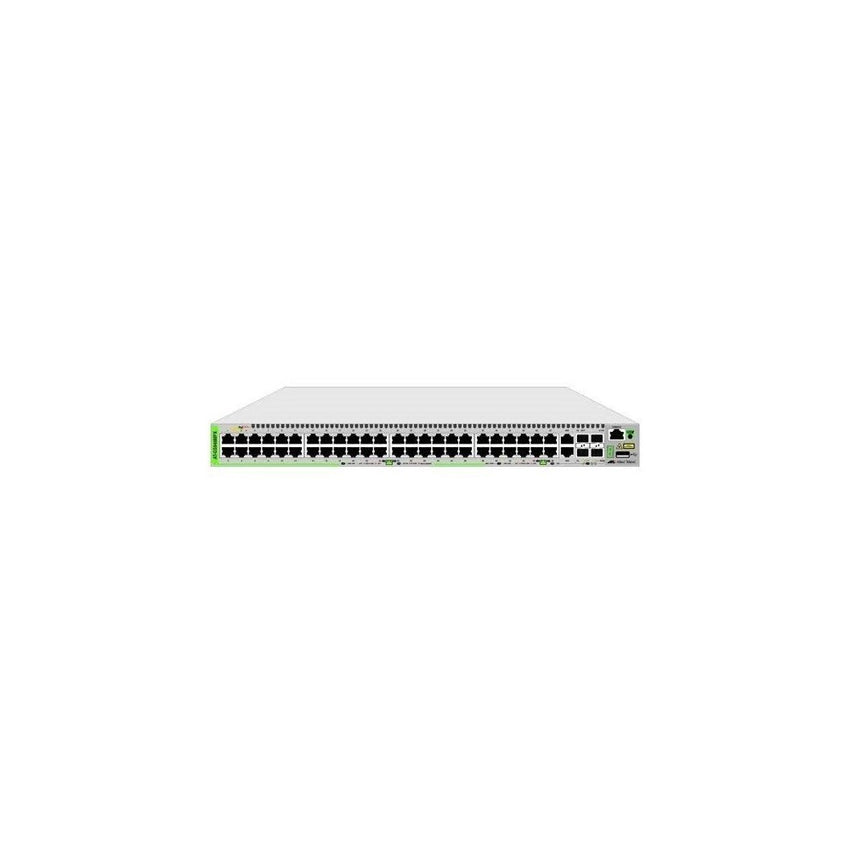 Switches Allied telesis Gigabit Ethernet Managed switch with 48 10/100/1000T POE ports, 2 SFP/Copper combo ports, 2 SFP/SFP+ uplink slots, single fixed AC power supply US Power Cord
