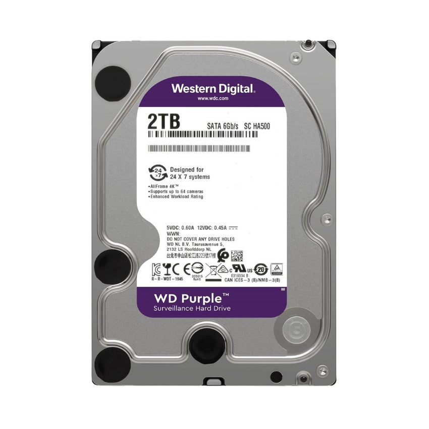Disco Duro Western Digital PURPLE 2TB 5400RPM SATA 6Gbs Cache 256 MB 3,5in videovigilancia trabajo 24/7