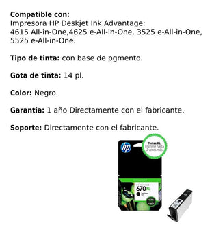 Cartucho de Tinta HP 670XL Negra Original