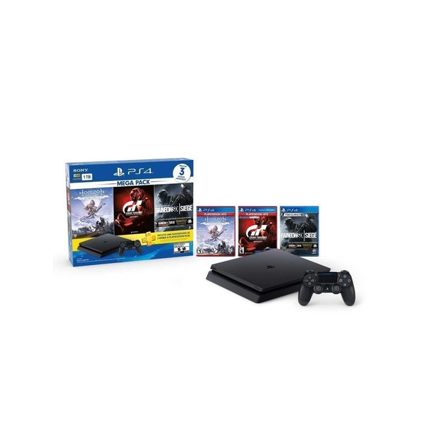 Combo Consola Play Station PS4 Mega Pack 16. DD 1TB, 3 video juegos Horizon Zero Dawn CE, Rainbow Six Siege,  Gran Turismo Sport, 3 Meses de suscripción a PlayStation Plus