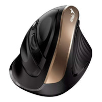 Mouse GENIUS Ergo  8250 Dorado Tipo: Optico/Botones: 6/Resolucion: 800 / 1200 / 1600 DPI/Interfaz: 2.4 GHz/Puerto USB/Alcance: 10 metros (sin interrumpir)/Alimentacion: 1 pila AA (incluida)/Medidas: 111.2 x 78.3 x 73.8 mm/Peso: 97 gr
