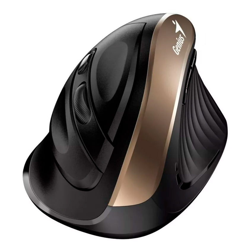 Mouse GENIUS Ergo  8250 Dorado Tipo: Optico/Botones: 6/Resolucion: 800 / 1200 / 1600 DPI/Interfaz: 2.4 GHz/Puerto USB/Alcance: 10 metros (sin interrumpir)/Alimentacion: 1 pila AA (incluida)/Medidas: 111.2 x 78.3 x 73.8 mm/Peso: 97 gr
