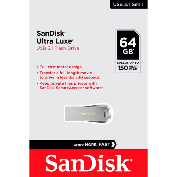 Memoria USB SanDisk Ultra Luxe 64GB Metálica