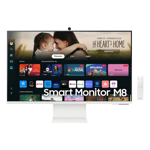 Monitor Samsung Smart Plano, Tamaño pantalla:  32 Panel VA  Color:Blanco, Brillo: 400 cd/m2 PIVOT resolucion 4K HDR10+ Tiempo de Respuesta: 4 ms  tasa de refresco  60 HZ Aplicaciones para Smart TV, IA incluida, sistema operativo TIZEN, Alexa incluido, con