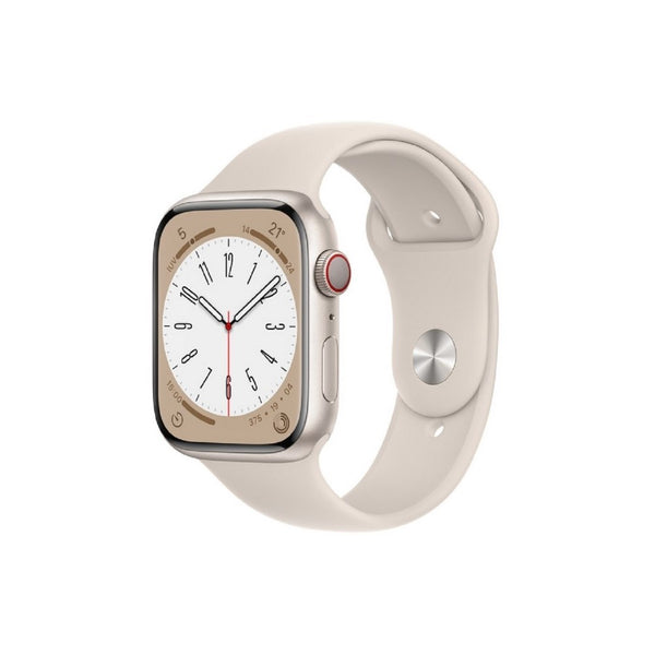 Apple Watch Series 8 (GPS) - Caja de aluminio en blanco estrella de 45 mm - Correa deportiva blanco estrella - Talla única