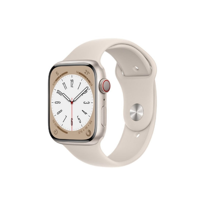 Apple Watch Series 8 (GPS) - Caja de aluminio en blanco estrella de 45 mm - Correa deportiva blanco estrella - Talla única