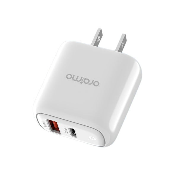 Adaptador Cargador Rápido De 2 Puertos Oraimo kit US OCW-E94D + Cable L53 White LAT