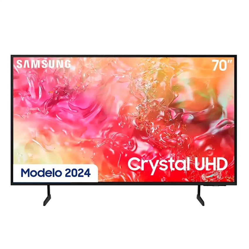 Televisor Samsung FLAT LED Smart TV 70 pulgadas Crystal UHD 4K  /3,840 x 2,160 /HDR / DVB-T2 /LAN /WIFI 5 / Bluetooth 5.2 / Google Meet / AirPlay 2 /modo ambiente/ Modo Juego/ HDMI x 3/ USB x1 /abre y edita archivos de Office/ Garantía 1 año, Ficha técnic