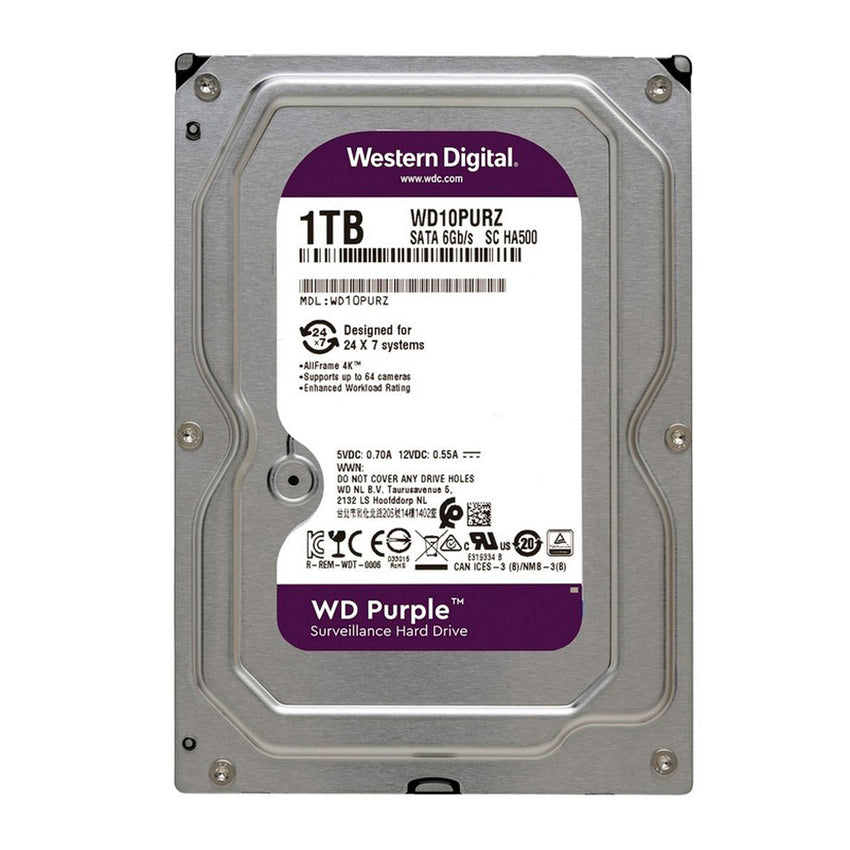 Disco Duro Western Digital PURPLE 1TB 5400RPM SATA 6Gbs Cache 64 MB 3,5in videovigilancia trabajo 24/7