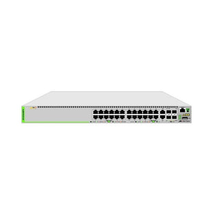 Switches Allied telesis Gigabit Ethernet Managed switch with 24 10/100/1000T POE ports, 2 SFP/Copper combo ports, 2 SFP/SFP+ uplink slots, single fixed AC power supply US Power Cord