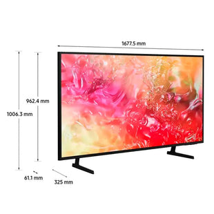 Televisor Samsung FLAT LED Smart TV 75 pulgadas Crystal UHD 4K  /3,840 x 2,160 /HDR / DVB-T2 /LAN /WIFI 5 / Bluetooth 5.2 / Google Meet / AirPlay 2 /modo ambiente/ Modo Juego/ HDMI x 3/ USB x1 /abre y edita archivos de Office/ Garantía 1 año, Ficha técnic