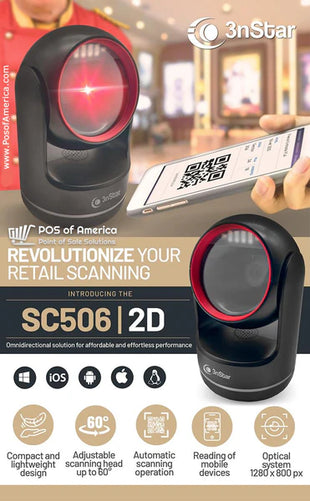 Scanner 3nStar SC506 Lector de códigos de barra Omni-directional 2D - automático, USB, Imager, lectura en pantalla. 1280*800 pixeles, Resolución 3mil