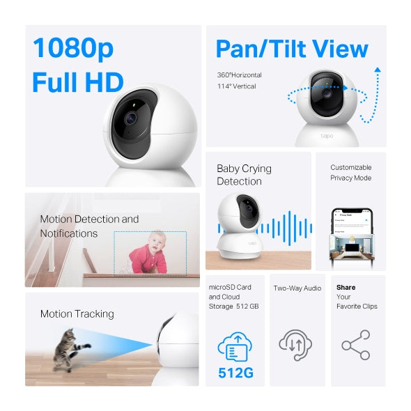 Cámara TAPO TPLINK Wi-Fi de sobremesa de 360 Grados con Detección por IA