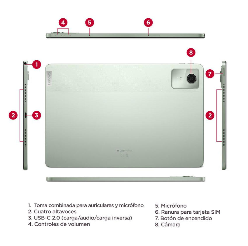 Tablet Lenovo M11 TB330XU Pantalla 11 Pulgadas WUXGA Conectividad Wifi y LTE Memoria 4GB + Almacenamiento 128GB Color Verde Incluye Estuche y Lapiz