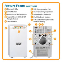 UPS SmartPro Interactivo de Grado Médico en Torre 120V 700VA 450W con 4 Tomacorrientes, Aislamiento Completo, USB, DB9