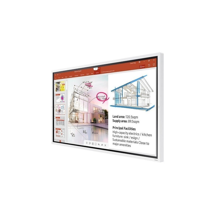 Samsung Monitor Industrial WM65R,Tamaño: 65, Resolución 3840x2160 (16:9), Brillo 220 nit, Contraste: 4700:1, Características: uso 16  horas/día,Flip App Internal SoC, altavoces 10Wx2., Wi-fi ready, 4 drawing points, Advanced IR, Passive Pen, NFC, Accelera