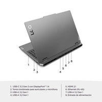 Portátil Lenovo LOQ 15ARP9 AMD Ryzen 7 7435HS 15,6 Pulgadas FHD Memoria 24GB Estado Solido 512GB Tarjeta de Video Nvidia RTX 4050 6GB Windows 11 Home Color Gris.
