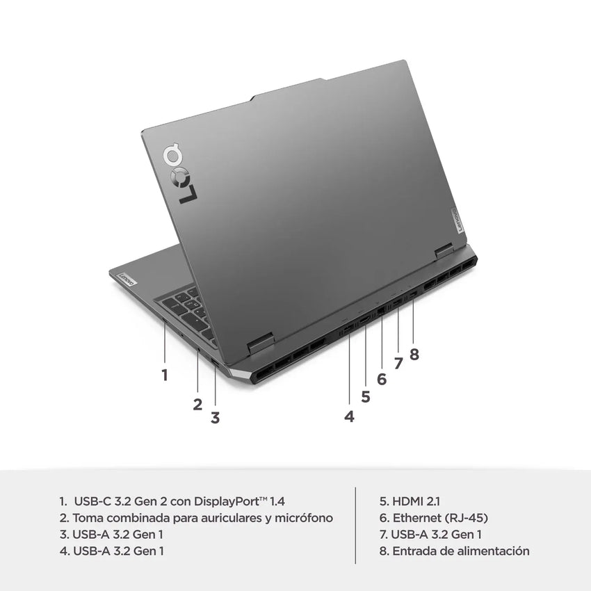 Portátil Lenovo LOQ 15ARP9 AMD Ryzen 7 7435HS 15,6 Pulgadas FHD Memoria 24GB Estado Solido 512GB Tarjeta de Video Nvidia RTX 4050 6GB Windows 11 Home Color Gris.