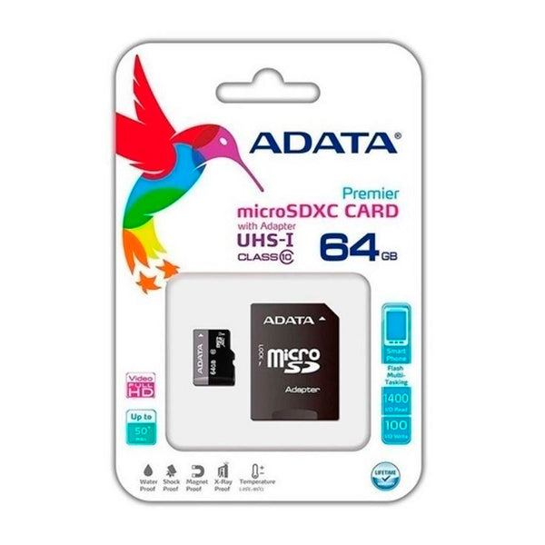 Memoria Micro SD ADATA Con Adaptador SD Class 10uhs 64GB COLOR Negro