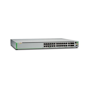 Switches Allied telesis Gigabit Ethernet Managed switch with 24 10/100/1000T POE ports, 2 SFP/Copper combo ports, 2 SFP/SFP+ uplink slots, single fixed AC power supply US Power Cord