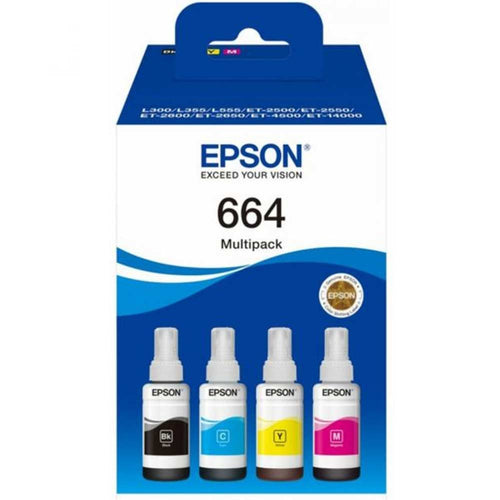 Botella Epson T664520-4P - Multipack Set 4 botellas negra, cyan, magenta y yellow,  IMPRESORA EPSON L200/210/350/355/555 (7.500 paginas)