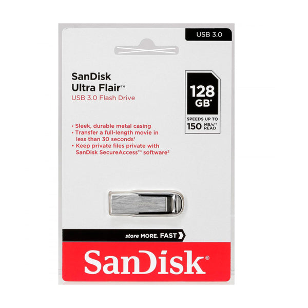 Memoria Usb SANDISK Ultra Flair 3.0 128GB COLOR Plata Y Negro