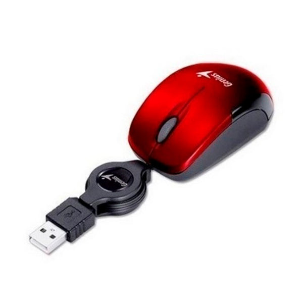 Mouse Usb Micro Traveler Cable Retractil rojo