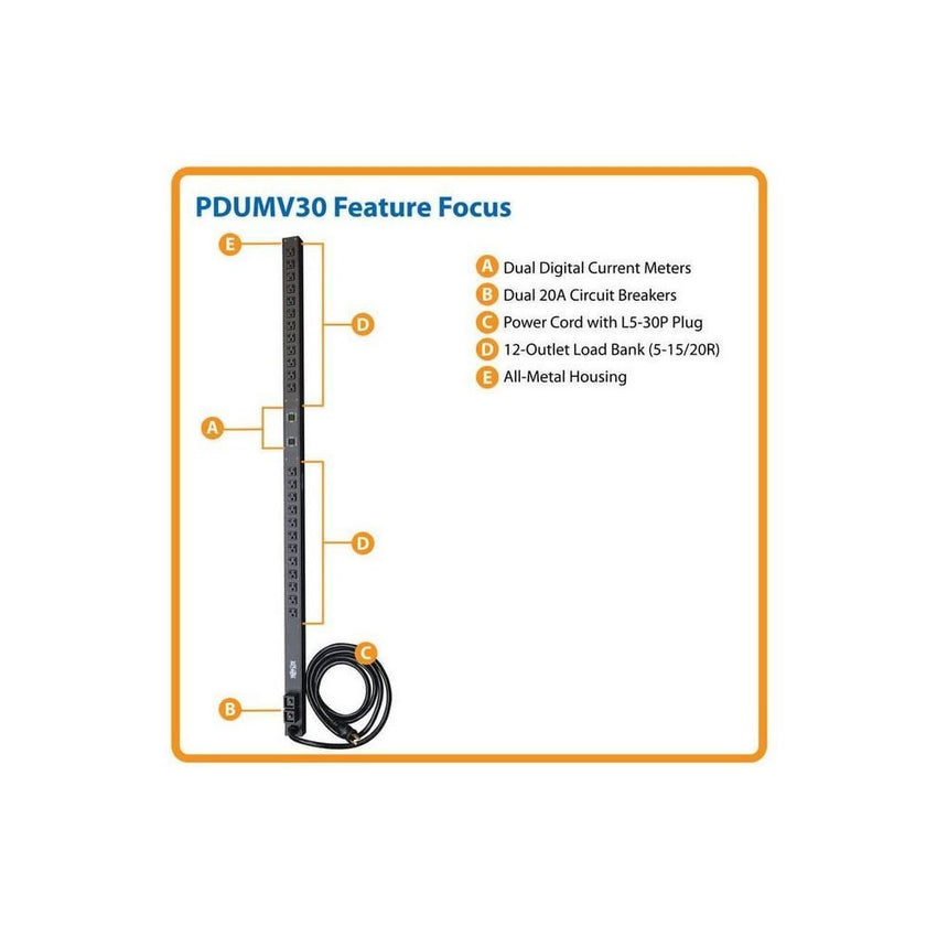 PDU Monofásico de 2.9kW con Medidor Digital Local, Tomacorrientes de 120V (24 5-15/20R), L5-30P, Cable de 3.05 m [10 pies], 0U Vertical