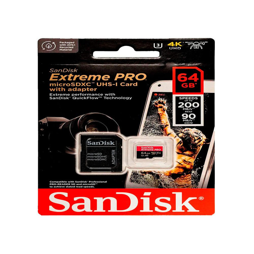Tarjeta Micro SD SANDISK  Extreme Pro 64GB COLOR Negro Y Rojo