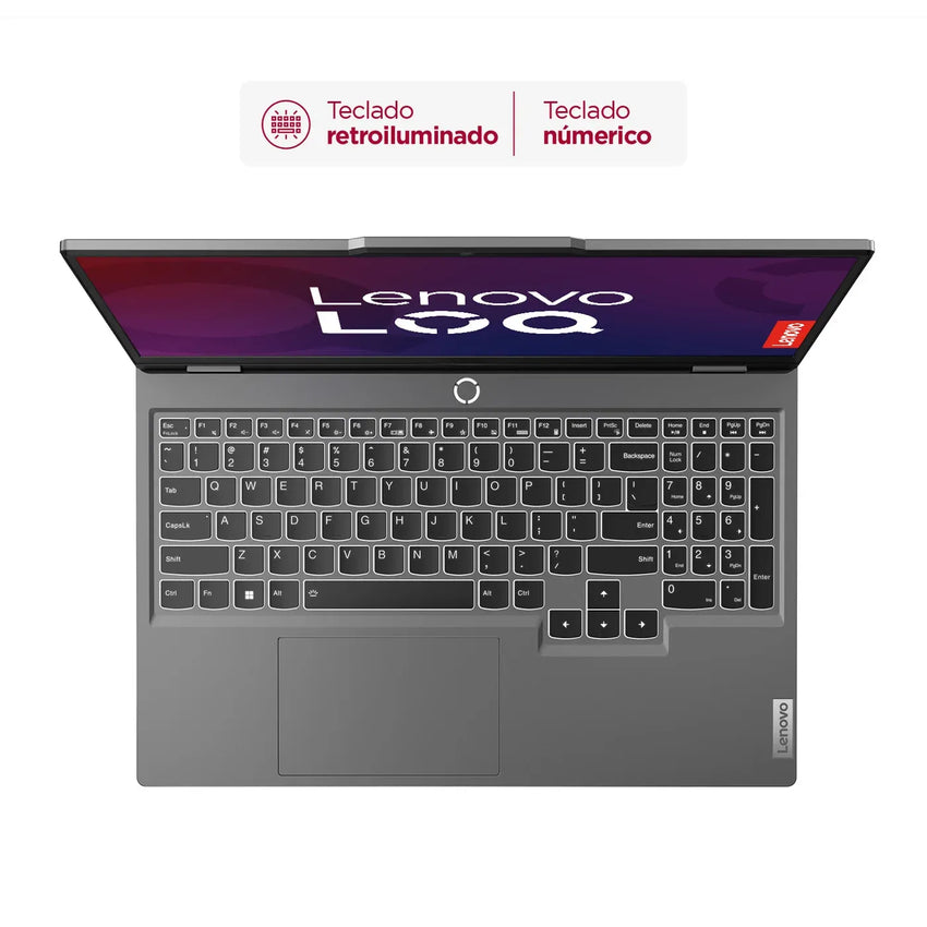 Portátil Lenovo LOQ 15ARP9 AMD Ryzen 7 7435HS 15,6 Pulgadas FHD Memoria 24GB Estado Solido 512GB Tarjeta de Video Nvidia RTX 4050 6GB Windows 11 Home Color Gris.